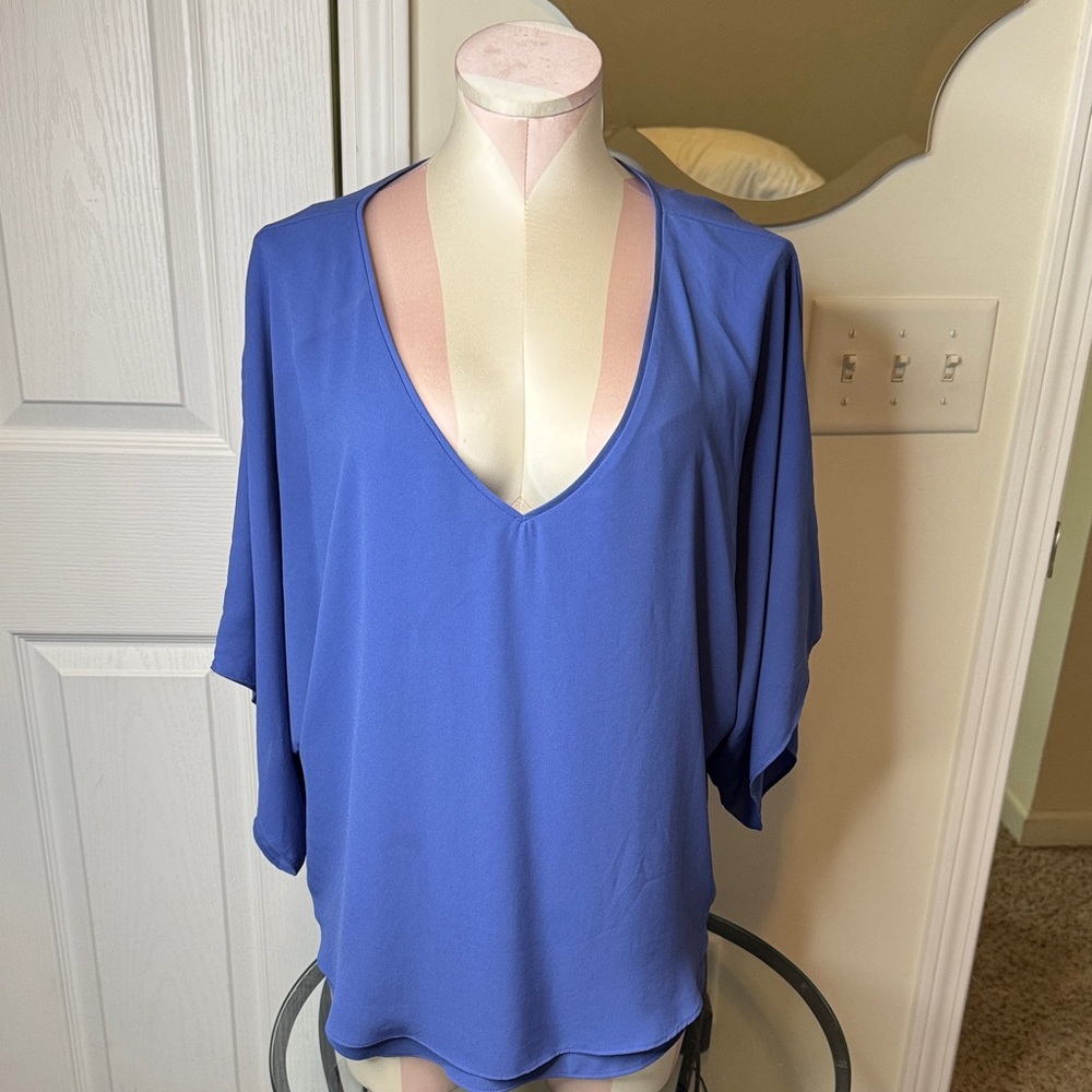 White House Black Market Blue V-Neck Blouse
